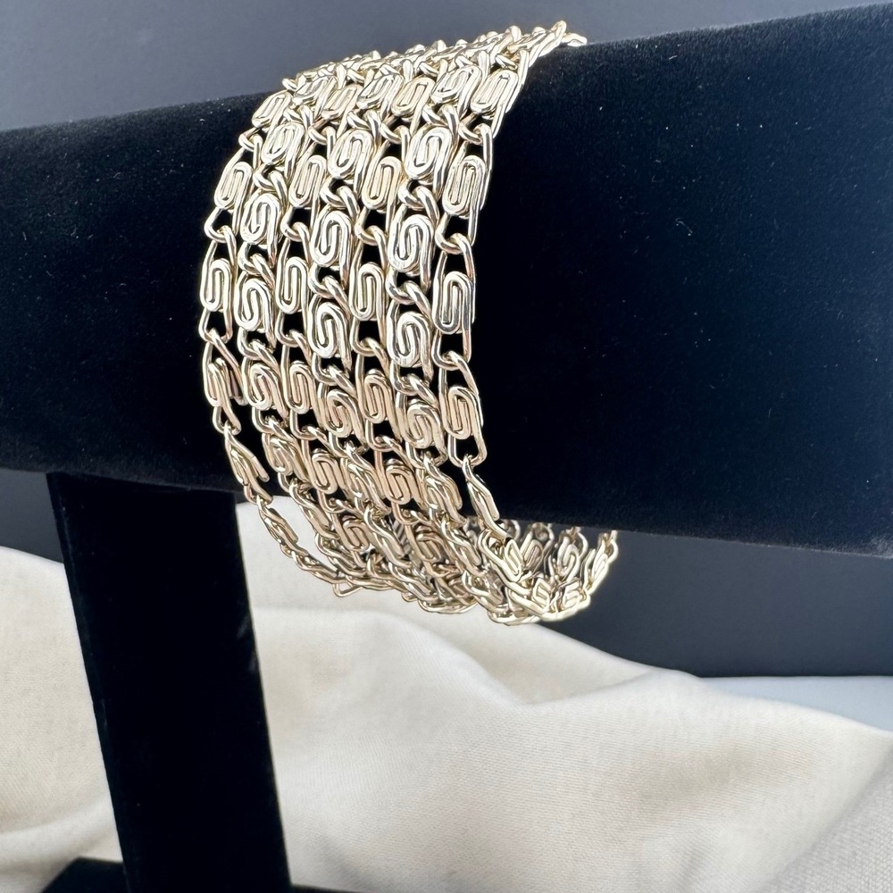 Vintage Multi Strand Bracelet S-Link Gold Tone Wide Brick Clasp 6.75"